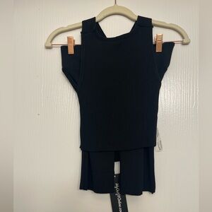 Myoutfitonline Black Sleeveless Cross back Top with Biker Shorts